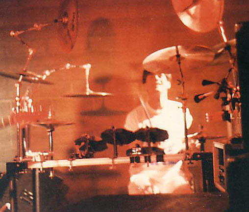 Dave playing electronics, 1989.